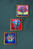 Mandala, Yaşam Çiçeği, Nar Ağacı Taş Duvar Tablosu Ahşap Çerçeveli Duvar Dekoru 3 Parça Tablo Seti Wall Art