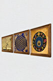 Yaşam Çiçeği, Nazar Boncuğu, Gustav Klimt Hayat Ağacı Taş Duvar Tablosu Ahşap Çerçeveli Duvar Dekoru 3 Parça Tablo Seti Wall Art