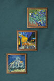 Van Gogh Auvers'deki Kilise, Kafe Terasta Gece, İrisler Taş Duvar Tablosu Ahşap Çerçeveli Duvar Dekoru 3 Parça Tablo Seti Wall Art