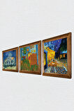 Van Gogh Kilise, Yatak Odası, Kafe Terasta Gece Taş Duvar Tablosu Ahşap Çerçeveli Duvar Dekoru 3 Parça Tablo Seti Wall Art