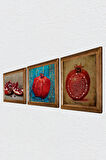 Bereket Duası, Nar Taş Duvar Tablosu Ahşap Çerçeveli Duvar Dekoru 3 Parça Tablo Seti Wall Art