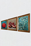 Van Gogh Badem Ağacı, Nar Taş Duvar Tablosu Ahşap Çerçeveli Duvar Dekoru 3 Parça Tablo Seti Wall Art