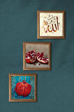 Allah Lafzı, Nar Taş Duvar Tablosu Ahşap Çerçeveli Duvar Dekoru 3 Parça Tablo Seti Wall Art