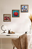 Çini Sanatı Yelkenli Gemi, Nar Taş Duvar Tablosu Ahşap Çerçeveli Duvar Dekoru 3 Parça Tablo Seti Wall Art
