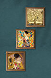 Gustav Klimt Yelpazeli Kadın, Bauer Portre, Hayat Ağacı Taş Duvar Tablosu Ahşap Çerçeveli Duvar Dekoru 3 Parça Tablo Seti Wall Art