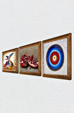 Nazar, Semazen, Nar Taş Duvar Tablosu Ahşap Çerçeveli Duvar Dekoru 3 Parça Tablo Seti Wall Art