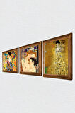 Gustav Klimt Taş Duvar Tablosu Ahşap Çerçeveli Duvar Dekoru 3 Parça Tablo Seti Wall Art