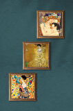 Gustav Klimt Taş Duvar Tablosu Ahşap Çerçeveli Duvar Dekoru 3 Parça Tablo Seti Wall Art