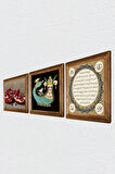 Hilye-i Şerif, Şahmeran, Nar Taş Duvar Tablosu Ahşap Çerçeveli Duvar Dekoru 3 Parça Tablo Seti Wall Art
