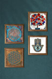 Yaşam Çiçeği, Nar Ağacı, Fatma Ana Eli (Hamsa) Taş Duvar Tablosu Ahşap Çerçeveli Duvar Dekoru 4 Parça Tablo Seti Wall Art