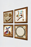 Vav, İlk Ayet 'Oku', Hilye-i Şerif, Semazen Taş Duvar Tablosu Ahşap Çerçeveli Duvar Dekoru 4 Parça Tablo Seti Wall Art