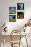 Van Gogh, Claude Monet Taş Duvar Tablosu Ahşap Çerçeveli Duvar Dekoru 4 Parça Tablo Seti Wall Art