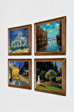 Van Gogh, Claude Monet Taş Duvar Tablosu Ahşap Çerçeveli Duvar Dekoru 4 Parça Tablo Seti Wall Art