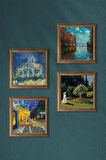 Van Gogh, Claude Monet Taş Duvar Tablosu Ahşap Çerçeveli Duvar Dekoru 4 Parça Tablo Seti Wall Art