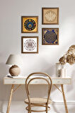 Lotus Çiçeği, Sri Yantra, Yaşam Çiçeği, Nazar Taş Duvar Tablosu Ahşap Çerçeveli Duvar Dekoru 4 Parça Tablo Seti Wall Art