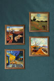 Salvador Dalí, Claude Monet, Van Gogh Taş Duvar Tablosu Ahşap Çerçeveli Duvar Dekoru 4 Parça Tablo Seti Wall Art