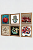 Şahmeran, Hayat Ağacı, Nar Ağacı, Nar, Fatma Ana Eli (Hamsa) Taş Duvar Tablosu Ahşap Çerçeveli Duvar Dekoru 6 Parça Tablo Seti Wall Art