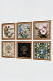 Kelebekli Çiçek, Hayat Ağacı Taş Duvar Tablosu Ahşap Çerçeveli Duvar Dekoru 6 Parça Tablo Seti Wall Art