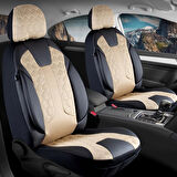 Seat İbiza ESKİ Lüx Deri Detaylı Oto Koltuk Kılıfı Ön Arka Takım Cyrus BEJ SİYAH
