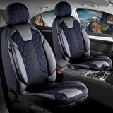 Bmw 3 SERİSİ 323 Lüx Deri Detaylı Oto Koltuk Kılıfı Ön Arka Takım Cyrus SİYAH MAVİ