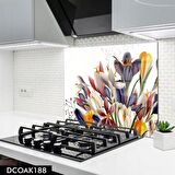 Pratik Dekor 60x52 cm Cam Ocak Arkası Koruyucu Ankastre Arkası Koruyucu | GEOMETRİK ÇİÇEK