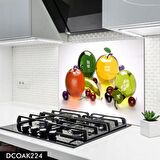 Pratik Dekor 60x52 cm Cam Ocak Arkası Koruyucu Ankastre Arkası Koruyucu | RENKLİ MEYVELER