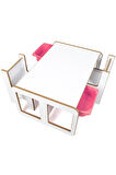 2 Kişilik Çekmeceli Oyun, Aktivite, Etkinlik Masası, Beyaz-Pembe, 18mm MDF