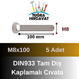 Çelik Cıvata 8X100 DIN933 Beyaz 5 Adet 8.8 Altıköşe