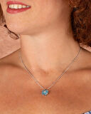 Elvora Mavi Opal Taşlı Çiçek Çelik Kolye