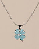 Elvora Mavi Opal Taşlı Çiçek Çelik Kolye