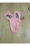 2 ÇİFT JERRY DESENLİ PAMUKLU DİKİŞSİZ ÇORAP ARAKONÇ KADIN PEMBE GRİ BURUN DİKİŞSİZ ÇORAP 36-40