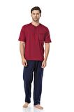 Erkek Kısakollu Şortlu Bordo 3'lü Penye Pijama Takımı