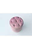 Puffy Puf Pembe Chester Model Yuvarlak Puf- Makyaj Masası Pufu