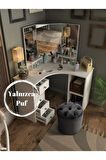 Puffy Puf Antrasit Chester Model Yuvarlak Puf- Makyaj Masası Pufu