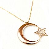 Zirkon Taşlı 925 Ayar Gümüş Ayyıldız Kolye