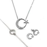 925 Ayar Gümüş Ayyıldız Kolye & Küpe & Bileklik Set