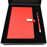 Özel Kutulu 16 gb Usb'li Defter Dokunmatik Roller Kalem Seti 