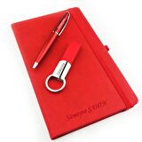 İsme Kişiye Özel Kırmızı Defter Kalem Anahtarlık Seti