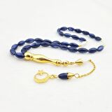 925 Ayar Gümüş Ayyıldız Püsküllü Arpa Kesim Lacivert Sedef Tesbih