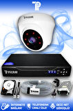 PICAM 1 Kameralı Dome 1 İç Kamera Set 320 GB HDD Full HD Gece Görüşlü Güvenlik Kamerası Sistemi