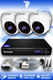 PICAM 3 Kameralı Dome 3 İç Kamera Set HDD'siz Full HD Gece Görüşlü Güvenlik Kamerası Sistemi