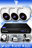 PICAM 3 Kameralı Dome 3 İç Kamera Set 250 GB HDD Full HD Gece Görüşlü Güvenlik Kamerası Sistemi