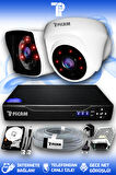PICAM 2 Kameralı Kare 1 İç Kamera Set 100 GB HDD Full HD Gece Görüşlü Güvenlik Kamerası Sistemi