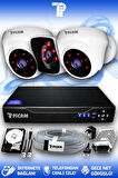 PICAM 3 Kameralı Kare 2 İç Kamera Set 100 GB HDD Full HD Gece Görüşlü Güvenlik Kamerası Sistemi