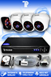 PICAM 4 Kameralı Kare 3 İç Kamera Set 500 GB HDD Full HD Gece Görüşlü Güvenlik Kamerası Sistemi