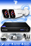 PICAM 2 Kameralı Kare 2 Dış Kamera Set HDD'siz Full HD Gece Görüşlü Güvenlik Kamerası Sistemi