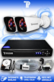 PICAM 2 Kameralı Kare 2 Dış Kamera Set 320 GB HDD Full HD Gece Görüşlü Güvenlik Kamerası Sistemi