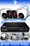 PICAM 4 Kameralı Kare 2 İç Kamera Set 320 GB HDD Full HD Gece Görüşlü Güvenlik Kamerası Sistemi