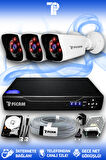 PICAM 3 Kameralı Kare 3 Dış Kamera Set 2 TB HDD Full HD Gece Görüşlü Güvenlik Kamerası Sistemi