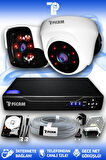 PICAM 2 Kameralı Panda 1 İç Kamera Set 100 GB HDD Full HD Gece Görüşlü Güvenlik Kamerası Sistemi